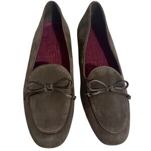 Green Suede Loafers With Bow Detail Slip On Comfort Casual Office Career Preppy